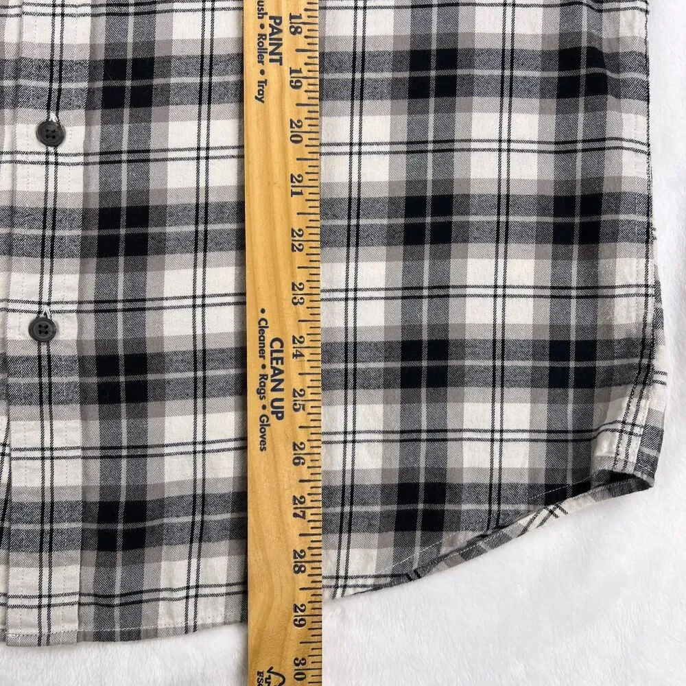 Banana Republic Plaid Untucked Shirt Men Large Black Gray White Grunge Goth Punk